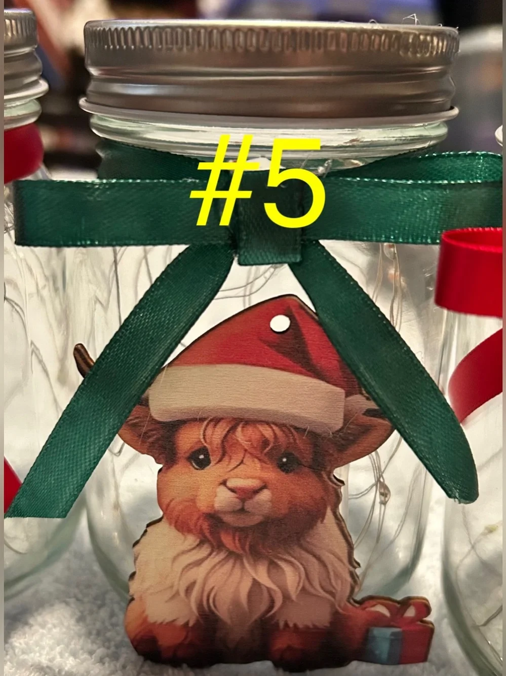 BABY CHRISTMAS HIGHLAND COW FAIRY-LIGHT DECOR JAR/HANDMADE BY ME! ***PICK ONE***